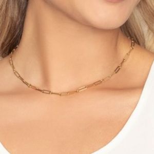 14K Gold Paper Clip Link Necklace